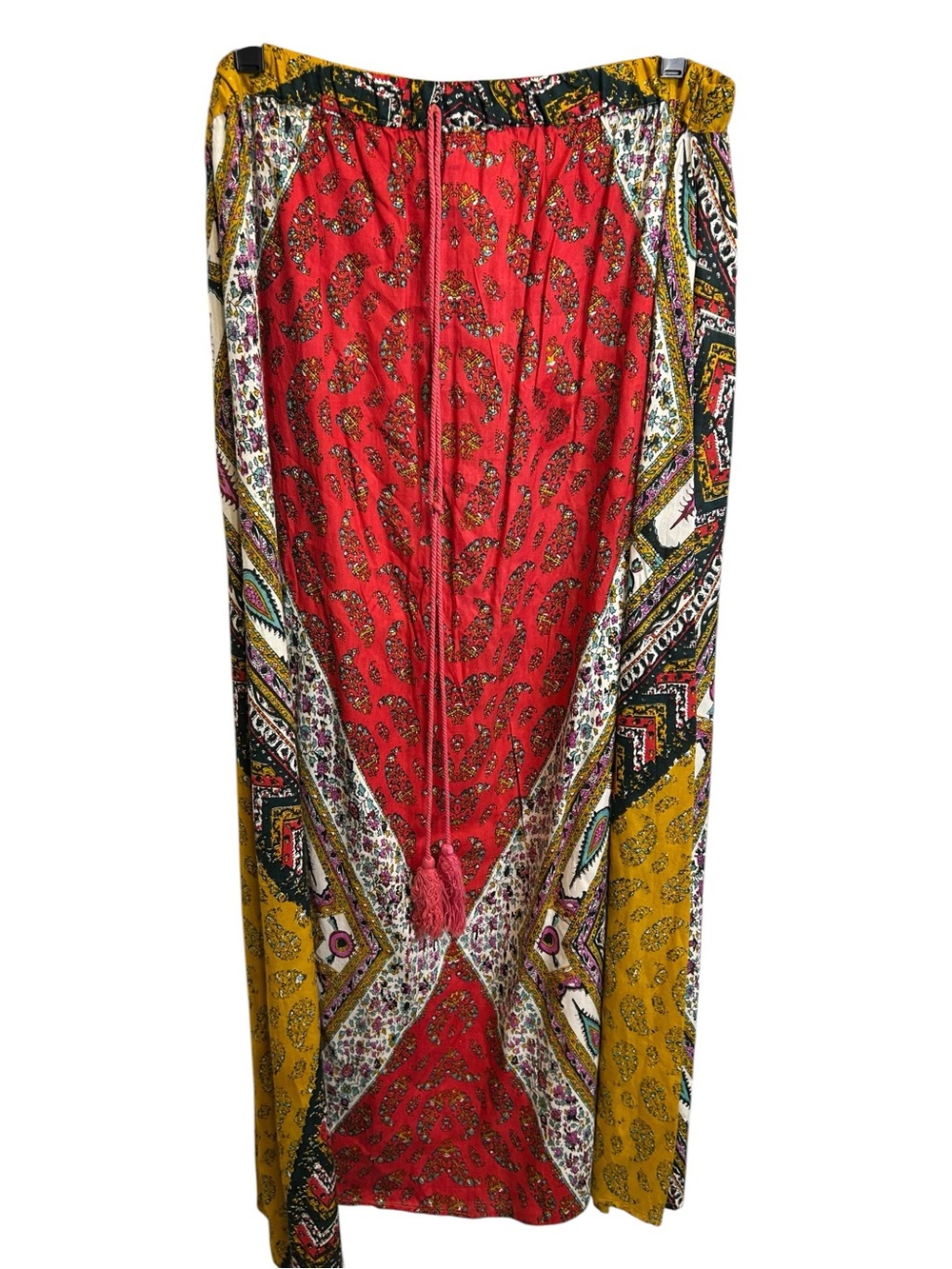 True Destiny Boho Maxi Skirt with Red & Mustard Patchwork Print Size Medium